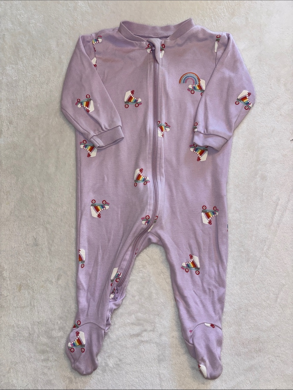 (2 for $10) PEKKLE Lilac Rainbow Roller Footed Baby One-Piece sleeper 6 month